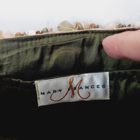 Mary Frances Suede Ruffled Handbag Handcrafted Earth Tones Beaded Strap - Picture 9 of 13